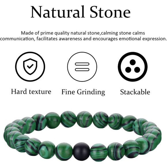 ⚡Rankeef Men 2Grey Lava Rock Tiger Eye 8MM Natural Stone Crystal Beaded Bracelet - Picture 8 of 8